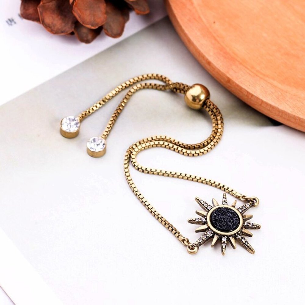 Boho Black Sun Burst Gold Bracelets - Picture 3 of 4